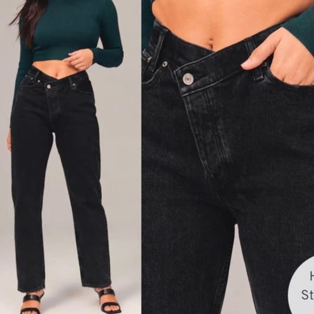 Black High Rise Crossover Waistband Jeans